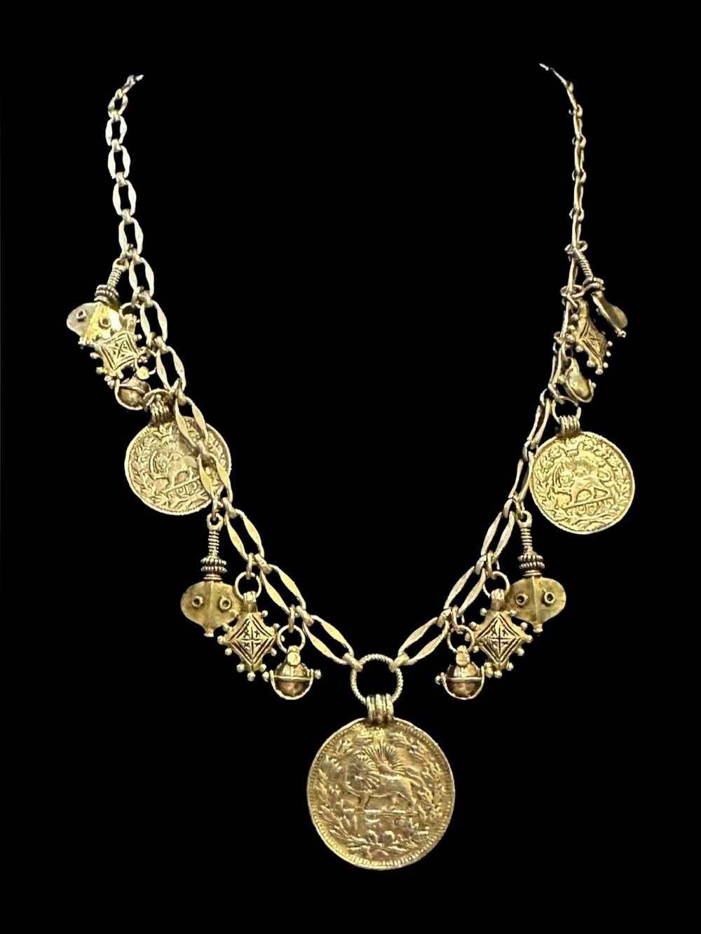 Vintage Gold Coin Charm Necklace - Women's Designer Jewelry